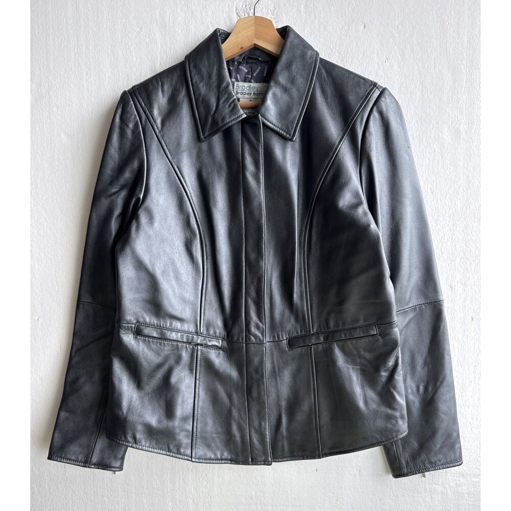 Bradley Bayou Metallic Black Genuine Leather Full Snap Jacket Women’s Medium